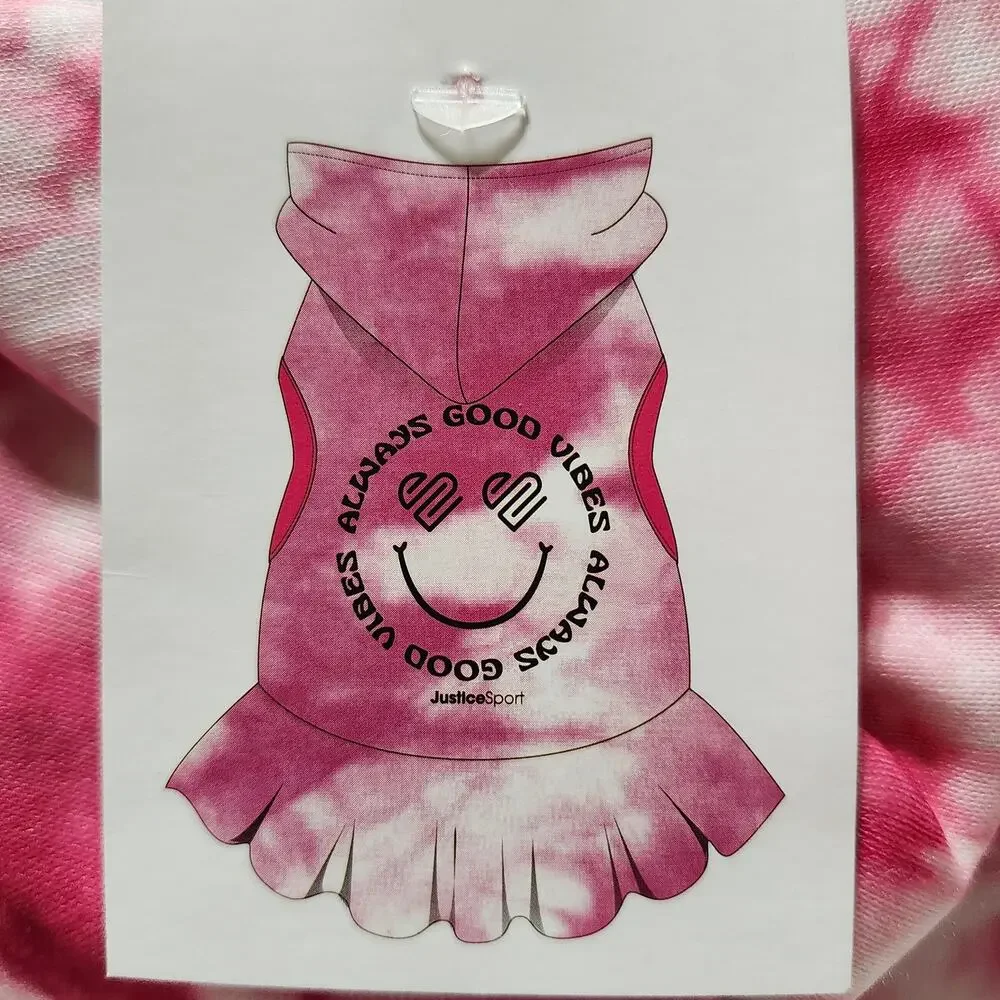 Justice Pet Hoodie Dress Size M Pink Tie Dye Smiley Ruffle NWT